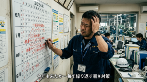 食品工場の折板屋根からの輻射熱により工場内が高温になる様子