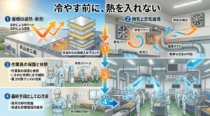 折板屋根から侵入する太陽熱のイメージ