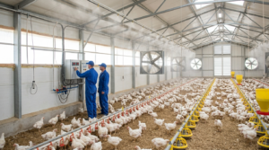 遮熱塗装や反射素材で処理された鶏舎の屋根、日射による熱侵入を防ぐ根本的な熱ストレス対策