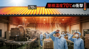 折板屋根から70℃の輻射熱が降り注ぐ食品工場の熱問題をサーモグラフィー風に可視化