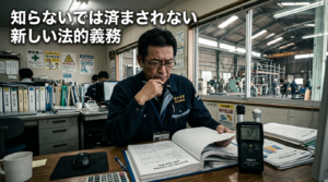 労働安全衛生規則改正により2025年6月1日から施行される職場における熱中症対策の義務化を象徴する画像。日本の折板屋根工場が猛暑に晒される様子を捉え、工場責任者・設備担当者・安全管理者が直面する新たな法的課題を視覚化。企業の安全配慮義務と暑さ対策の重要性を訴求するBtoB向けビジュアルコンテンツ。