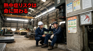 工場内の熱中症リスク - 高温環境で疲労困憊する作業員と安全管理の重要性