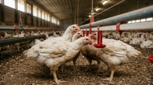 遮熱塗装や反射素材で処理された鶏舎の屋根、日射による熱侵入を防ぐ根本的な熱ストレス対策