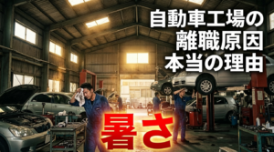自動車整備工場で汗をかく作業員-離職原因となる暑さ問題の実態